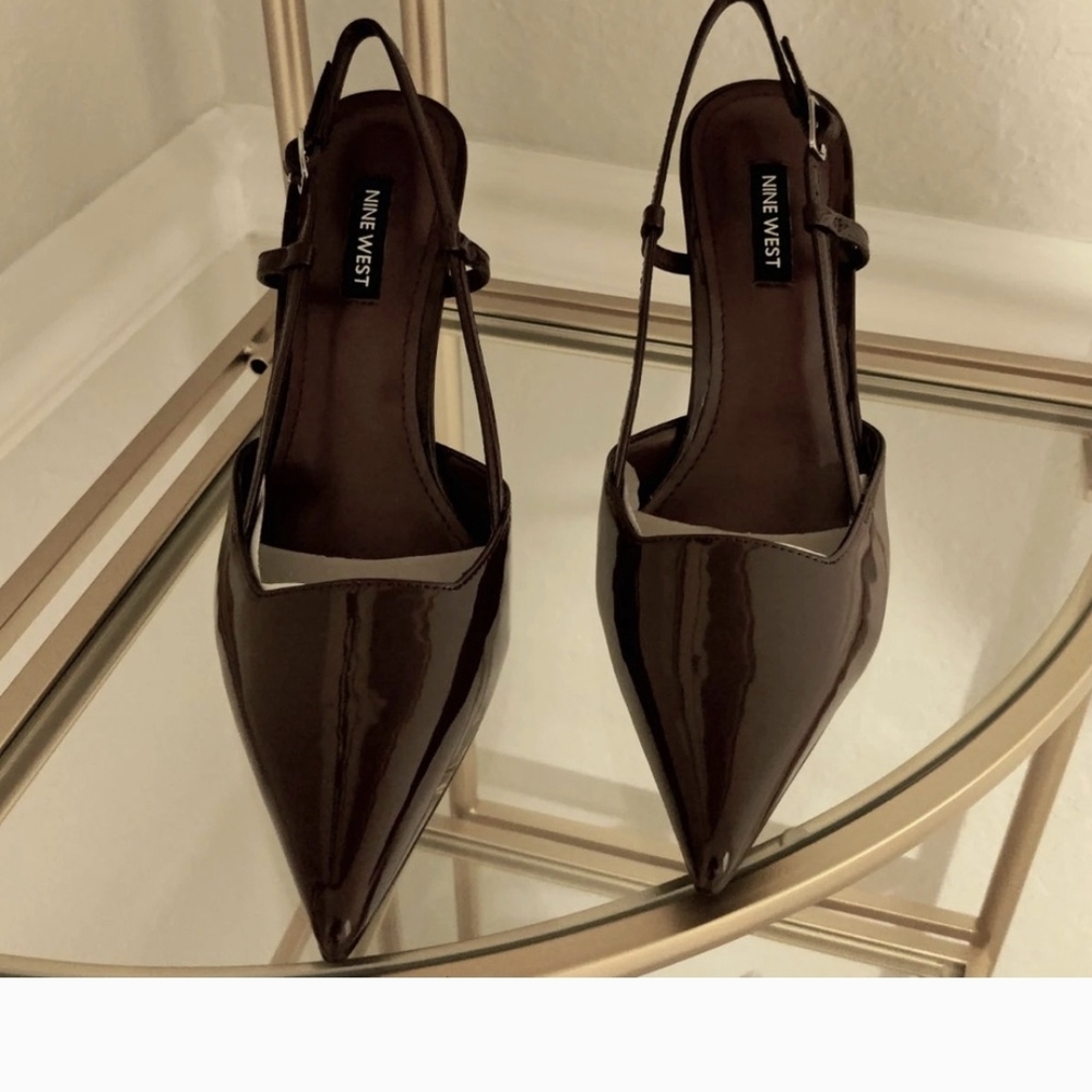 Nine West Burgundy Patent Slingback Heels